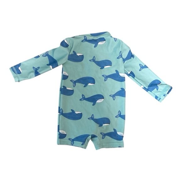 Swimsuit One Piece Baby Boy Teal Green with Blue Whale Print zipper Size 9M - Picture 2 of 3